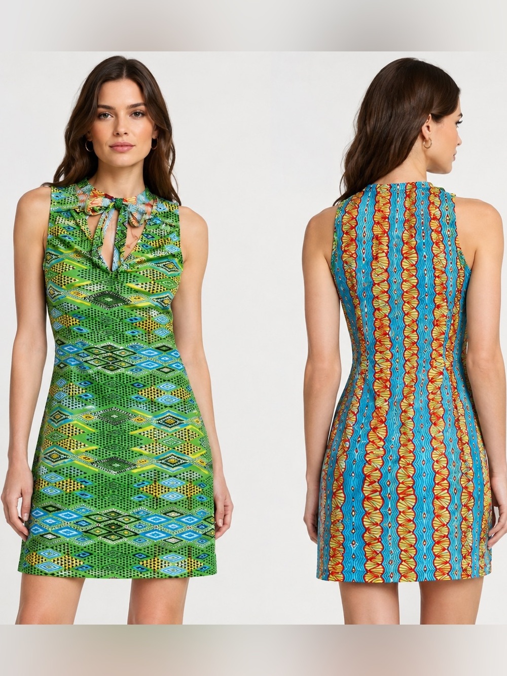 BCBGMaxAzria Two Toned Abstract Print Mini Dress Coastal Resort Boho Eclectic XS